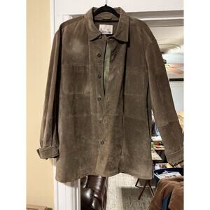 Albert Duke Men's Genuine Leather Shirt Jacket Button Down Pockets Size XL Green